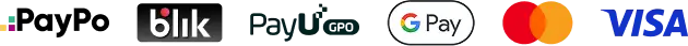 Opcje płatności w sklepie Y.S. Park: PayPo, BLIK, PayU, Google Pay, Mastercard, Visa.